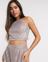 Thumbnail for your product : TFNC halterneck crop top in pink metallic