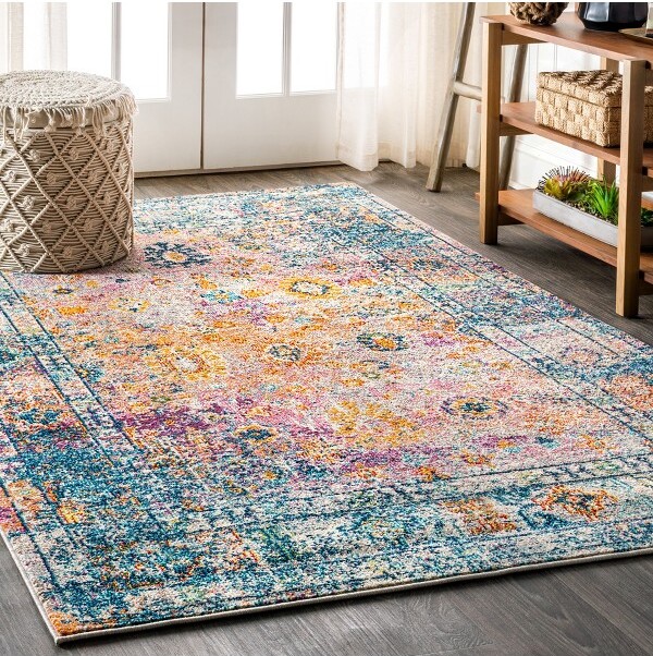 Jonathan Y Designs JONATHANYBohemianFLAIRBohoVintageMedallionCream/Navy4ft.x6ft.AreaRugNon-SheddingEasy-CleanDurableSyntheticFibers