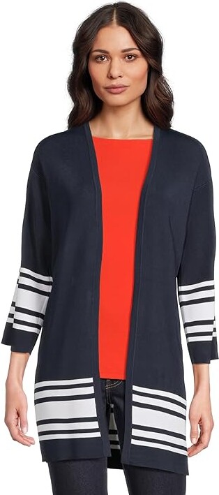 Lauren Ralph Lauren Two-tone Cardigan Women's Sweatshirt Refined Navy/White : XL, Nylon/Viscose