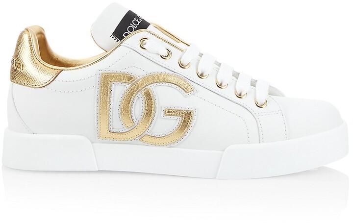 dolce & gabbana men's portofino leather logo sneakers