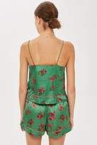 Thumbnail for your product : Topshop Green Satin Floral Print Cami Top