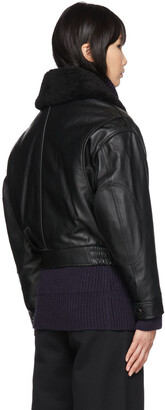 Ami Alexandre Mattiussi Black Grained Leather Shearling Jacket