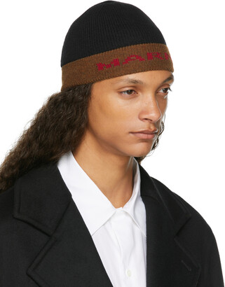 Marni Black & Brown Jacquard Logo Beanie - ShopStyle Hats