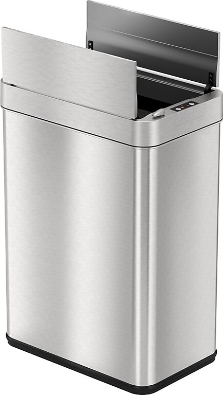 iTouchless Stainless Steel Wings Open Lid Sensor Trash Can with AbsorbX Odor Control, Silver, 13 gal. (WS13RSL)