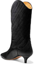 Thumbnail for your product : Ganni Leather And Quilted Velvet Knee Boots - Black