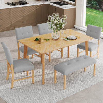 George Oliver Tarra 6-Piece Rubberwood Dining Set with Upholstered Chairs
