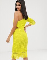 Thumbnail for your product : ASOS Tall ASOS DESIGN Tall one shoulder midi dress in cutwork lace with fringe hem