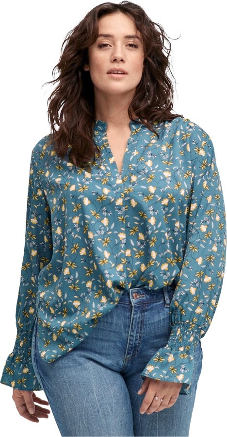Ellos Women's Floral Notch-Neck Blouse
