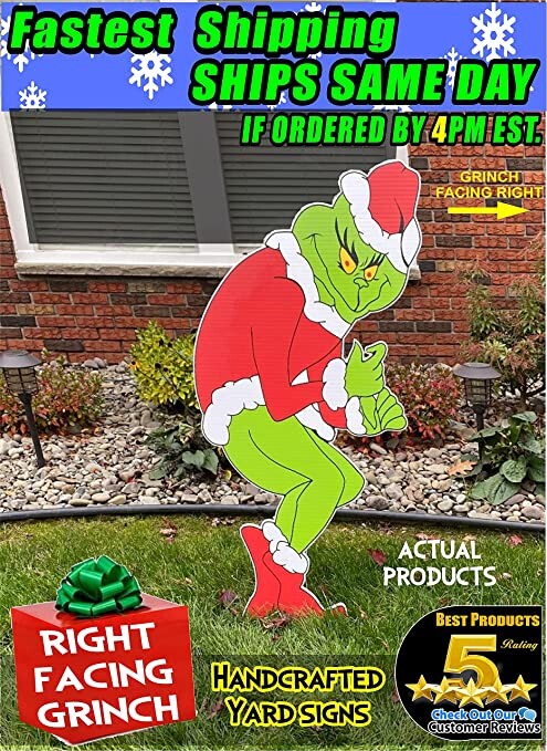 Grinch Stealing Christmas Lights Right Facing Huge 48in x 23 in