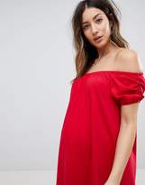 Thumbnail for your product : ASOS Maternity Off Shoulder Mini Sundreess With Puff Sleeves