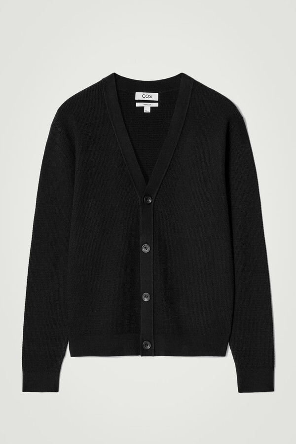 Textured Knitted Cotton V-Neck Cardigan