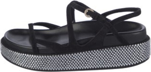 Dries Van Noten Suede Slingback Sandals Black Crystal Embellishments & Rubber Trim Platform Buckle Closure at Ankles