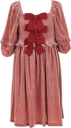 Big Girls 34-Sleeve Velvet-Bow-Accented Peplum-Waist Dress