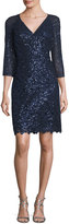 Thumbnail for your product : Kay Unger New York Sequin Lace V-Neck Sheath Dress, Navy