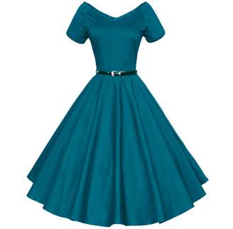 Shengdilu Women's Vintage 1950s Floral Lace Flare A-Line Dresses Shirtwaist Swing Skaters Evening Tea Dress XXL Green