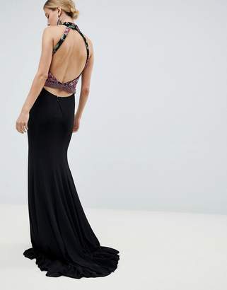 Jovani Embroided Maxi Dress-Black
