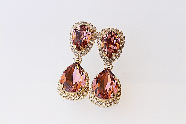Etsy Antique Pink Earring Crystal Chandelier Earrings Rose Gold Blush Earrings Bridal Jewelry Vintage Earrings