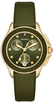 Michele Cape Golden Chronograph Watch w/Silicone Strap, Green
