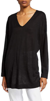 Eileen Fisher Petite V-Neck Long-Sleeve Organic Linen/Cotton Tunic Sweater