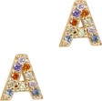 Diamonique Multicolor Initial Earrings, 14K G o d Plated