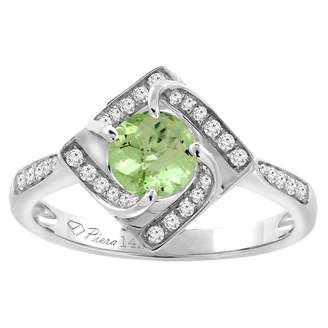Sabrina Silver 14K White Gold Diamond Natural Peridot Engagement Ring Round 7 mm, size 6.5