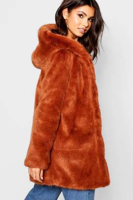 boohoo Luxe Hooded Faux Fur Coat
