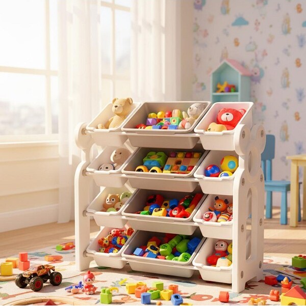 Homy Casa HomyCasaKidsToyOrganizerwith9RemovableStorageBinsforPlayroomorBedroomWhite