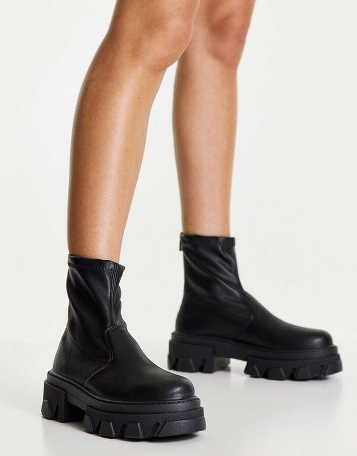 Ayla black leather chunky sock boots Clearance