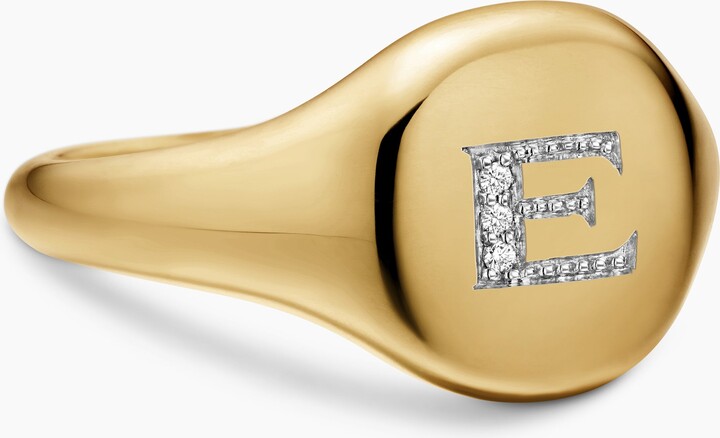 David Yurman DY Initial Pinky Ring in 18K Yellow Gold with Diamond E | Women's | Size 3