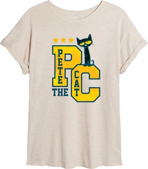 Pete The Cat Women'sPetetheCatCollegiateOversizedGraphicT-Shirt-Birch-Medium