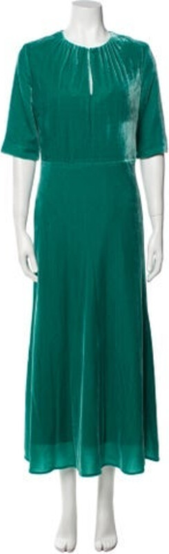 Ann Mashburn Velvet Tent Dress Green Ruffle & Grosgrain Accents Short Sleeve with Crew Neck Concealed Zip Closure at Back
