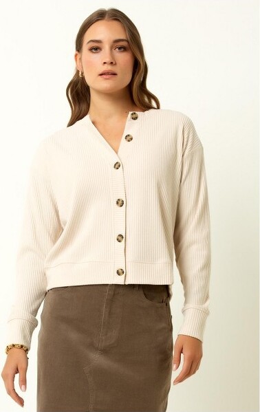 Single Stitch RibbedV-NeckCardigan