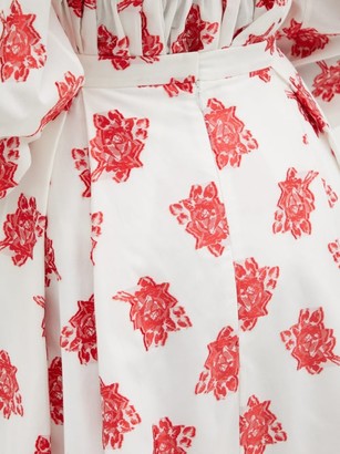Erdem Ina Pleated Rose Fil-coupe Twill Midi Skirt - Red White