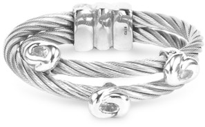 Charriol White Topaz Double Row Cable Ring in Stainless Steel and Sterling Silver
