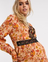 Thumbnail for your product : Mama Licious Mamalicious Maternity maxi dress with lace insert in rust paisley