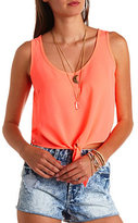 Thumbnail for your product : Charlotte Russe Sheer Neon Tie-Front Crop Top