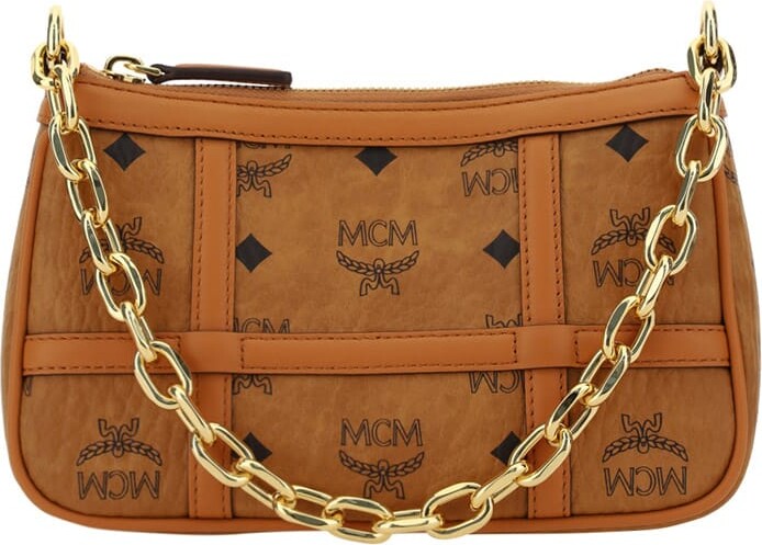 MCM Cognac Monogram Visetos Mini Tracey Satchel Crossbody Bag rt $810 For  Sale at 1stDibs