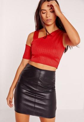 Missguided One Shoulder Strap Ribbed Crop Top Red