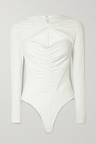 Thumbnail for your product : Alexander Wang Ruched Cutout Cotton-blend Jersey Thong Bodysuit