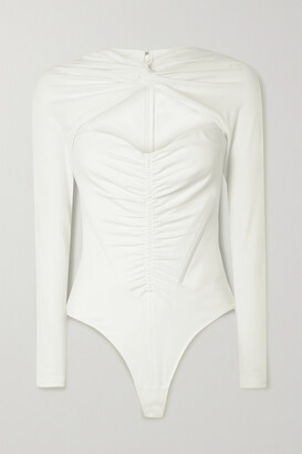 Alexander Wang Ruched Cutout Cotton-blend Jersey Thong Bodysuit