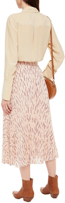 BA&SH Cloud Pleated Printed Georgette Midi Skirt