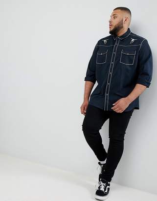 ASOS Design Plus Regular Fit Western Shirt With Embroidery In Black