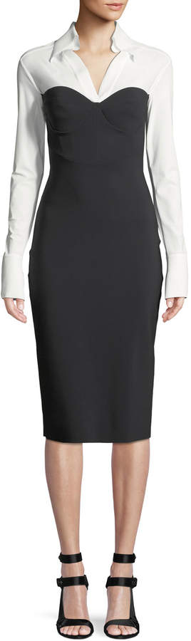 haeden collared lace panel dress