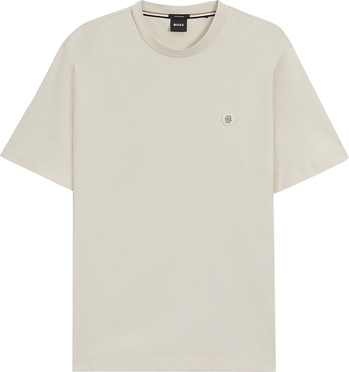 HUGO BOSS Men's Regular-Fit T-Shirt in Cotton with Double B Monogram - Open White - Size Large