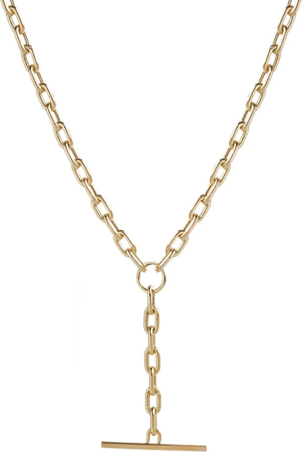 Zoë Chicco 14k Gold Medium Square Oval Link Faux Toggle Lariat Necklace