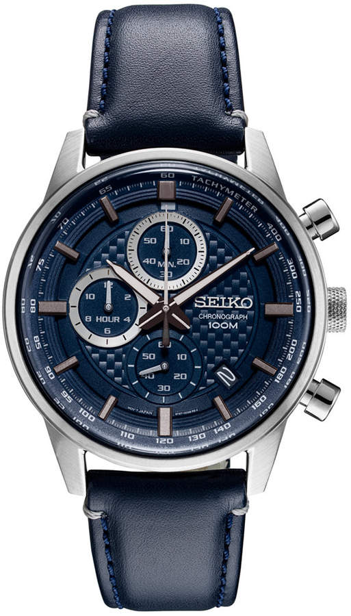seiko men's leather strap watches