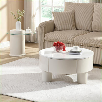 17 Stories Nesting Coffee Table Set of 2 - White Plastic Space-Saving with Storage Drawer for Living Room