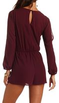 Thumbnail for your product : Charlotte Russe Long Sleeve Cold Shoulder Wrap Romper