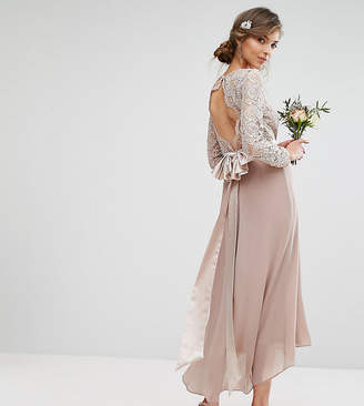 TFNC Tall Lace Midi Bridesmaid Dress With Bow Back