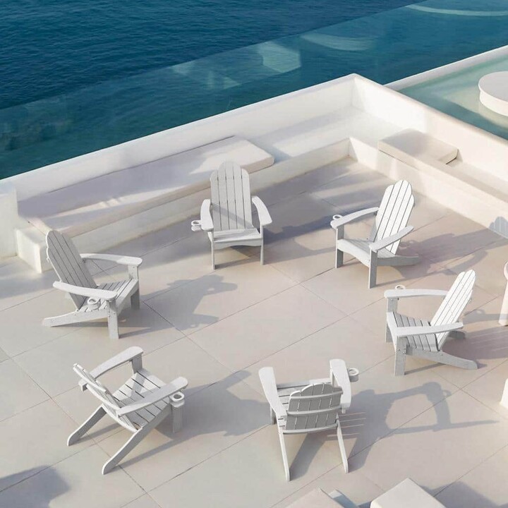 LUE BONA Phillida White Recycled HIPS Plastic Weather Resistant Reclining Outdoor Adirondack Chair Patio Fire Pit Chair(6-Pack)